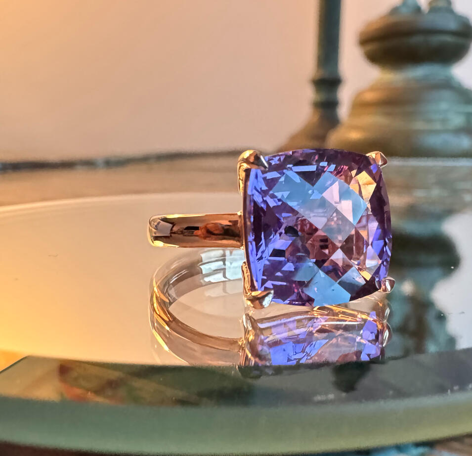 Amethyst Prong Set Ring in rose gold