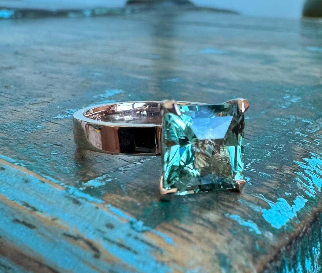 Green Tourmaline Solitaire Ring in rose gold